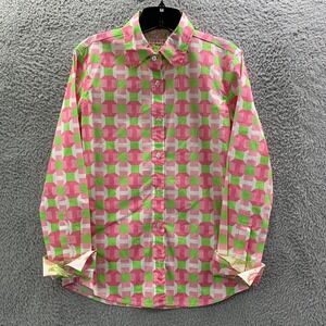 TIZZIE Shirt Womens Size Medium Top Button Up Pink White